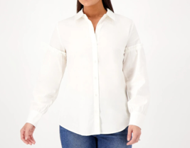 Candace Cameron Bure Ruffle Sleeve Poplin Button Front Shirt- NEW DAY WHITE, MED - £17.58 GBP