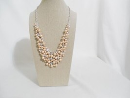 Charter Club Silver Tone Simulated Pink Pearl &amp; Crystal Bib Necklace A1020 $54 - £15.37 GBP