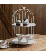 Birdcage 2 tier Tray in white metal - $67.36 CAD