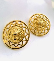 Anne Klein Lion Logo Gold Earrings Anne Klein Vintage Statement Earrings - £40.31 GBP