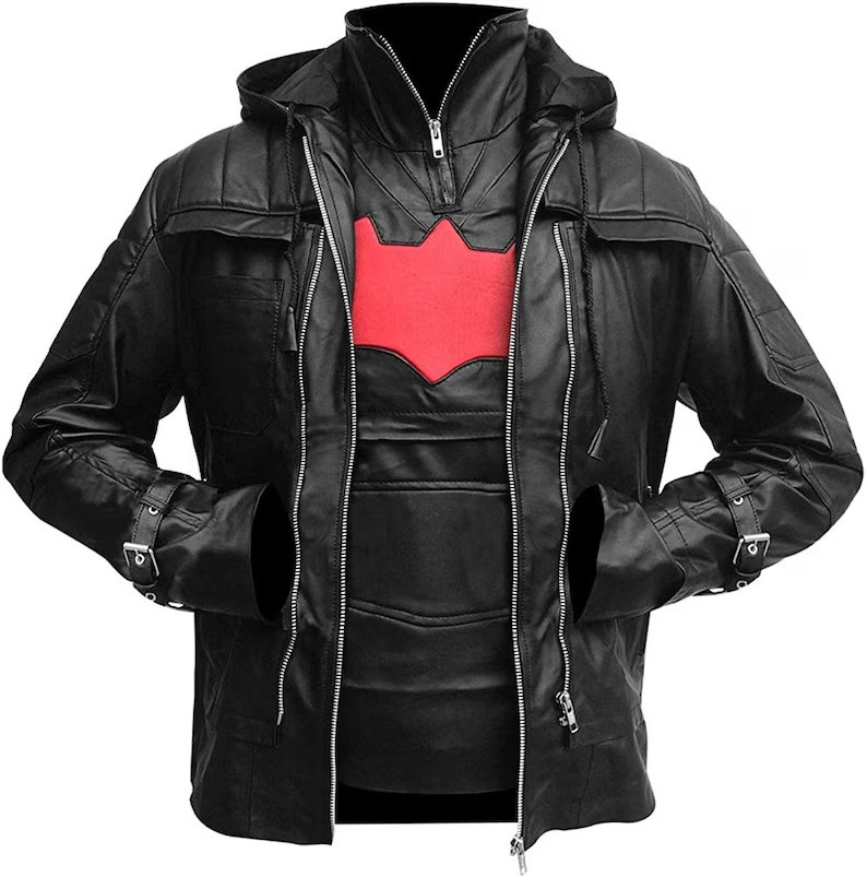 Batman Arkham Red Hood Knight Jason Todd Black Leather Jacket & Vest
