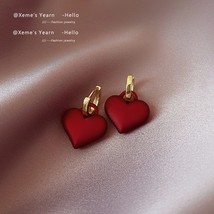 New Premium Frosted Matte Red Heart Pendant Ear Button Korean Fashion Earrings F - £10.50 GBP
