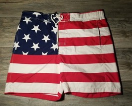 Faded Glory Men 40&quot; to 42&quot; American Flag Swimming Board Shorts Trunk Red... - £14.22 GBP