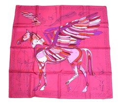 Hermes Scarf Le Pegase d&#39;Hermes by Christian Renonciat silk 90 cm pink Pegasus - £1,220.57 GBP
