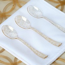 25 Pk Plastic Clear Gold Glittered Spoons Tableware Party Wedding Catering - $9.24