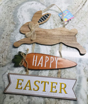 Happy Easter Wooden Hanging Sign Easter Colorful Carrot Bunny Sign Door. - £12.70 GBP