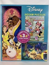 Disney Mickey Minnie Beauty and The Beast Jigsaw Puzzle 3 in 1 Pack Glue - $29.09