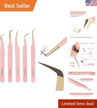Stainless Steel Lash Tweezers Set - 5 Curved &amp; Angled Tools for Perfect ... - $1,036.84 MXN