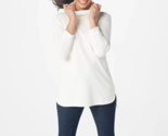 Isaac Mizrahi Essentials Long Sleeve Hi-Low Hem Turtleneck- Pearl, MEDIUM - £17.38 GBP