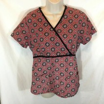SB Scrubs Sz S Womens Top Shirt Black Red White 100% cotton tie back - $14.85