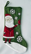 Folk Art Santa Christmas Stocking Appliqued Claus Snow Felt Green Holiday NEW - £12.52 GBP
