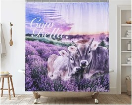 Cow Shower Curtain Set with Hooks, Cow Bella Purple Flowers - £13.90 GBP