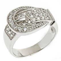 14K White Gold Plated Simulated Diamond Belt Buckle Ring For Womens - £92.42 GBP