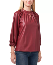 VINCE CAMUTO Faux-Leather Split-Neck Top S - $58.41