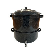 Vintage Speckled Enamel Double Steam Pot Clam Broth Lobster w/Spigot &amp; Lid - £63.86 GBP