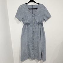 Womens L Short Sleeve Midi Length Elastic Waist Denim Like Dress Lightweight - £12.81 GBP