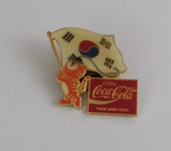 Tiger Olympic Mascot South Korean Flag Olympic Games &amp; Coca-Cola Lapel Hat Pin - £6.48 GBP