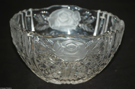 Vintage Anna Huttle Glass Crystal Candy Dish Bowl Frosted Rose &amp; Sawtooth Rim - £20.67 GBP