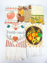 Vtg Kitchen Towels 80s Fruit Ill Wash You Dry Apple Floral Heart Bird Fr... - $38.65