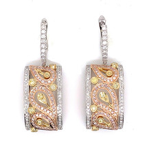 Real 1.45ct Fancy Pink &amp; Yellow Diamonds Earrings 18K All Natural 5.4 Grams Gold - £3,874.11 GBP