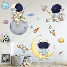 Astronaut Wall Stickers For Boys Bedroom, Cartoon Spaceman Outer Planet ... - £14.93 GBP