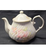 Vintage HITKARI POTTERIES 4 Cup Teapot &amp; Lid In Ribbed Floral Pink Rose ... - $20.98