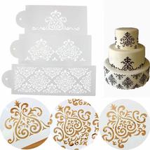 3Pcs Wedding Kitchen Cookie Sugarcraft Fondant Cake Border Stencil Damask Lace F - £12.36 GBP