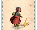 Dutch Comic Child Could See Ship Coming In Blue Border DB Postcard A16 - $3.91