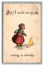 Dutch Comic Child Could See Ship Coming In Blue Border DB Postcard A16 - £3.07 GBP
