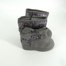 Bebe Toddler Girl Glitter Bow Faux Fur Lined Pull On Gray Boot Size 8 NW... - £17.13 GBP
