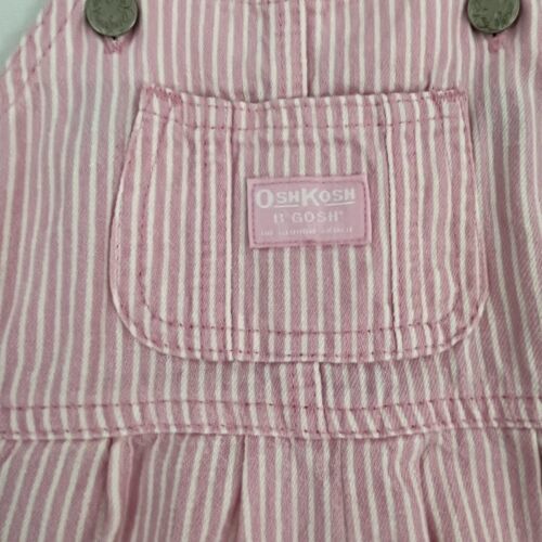 Vintage Oshkosh B'gosh Girl's 12 mo Pink White Stripe Shortalls Short Overalls - £33.63 GBP