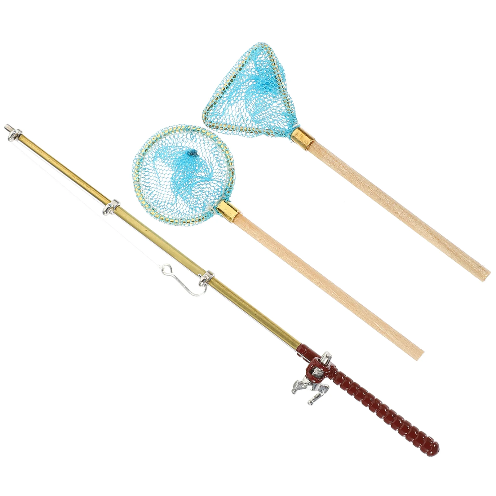 Mini Fishing Rod Toy Decorative Miniature Accessories for Dolls House Props Wood - £10.95 GBP