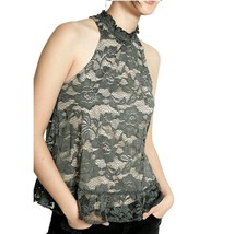 New EXPRESS top Green Lace Ruffle High neck Blouse Sleeveless shirt Woma... - $27.12