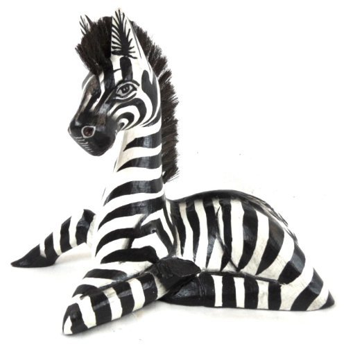 Hand Carved Wooden African Safari Baby Zebra Statue Laying Down - £23.60 GBP