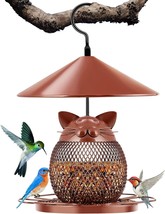 Wild Bird Feeder Squirrel Proof for Outside for 2LB Seeds Metal Cute Cat Lid NEW - £33.46 GBP