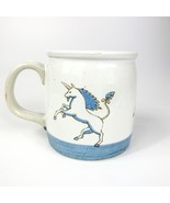 Vintage Otagiri Ceramic Gray Speckled Mug Cup Blue Unicorn Prancing - $14.83