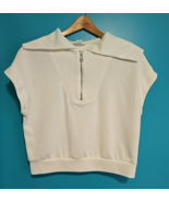 Ariella Women Sm Short Sleeve Soft Scuba Eggshell Off White 1/4 Zip Over... - $24.46 CAD