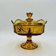 Viking Art Glass Epic Divided Amber Compote Footed MCM Large Candy Dish ... - $79.48