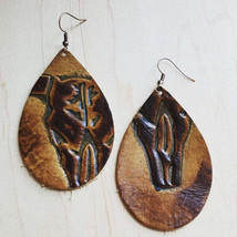 Leather large tearDrop Earrings in Tan Steer Head - £19.23 GBP