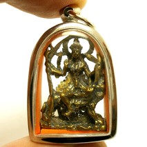 Durga Pendant Parvati Kali Uma Devi Lion Brass Amulet Goddess Shakti Hindu Deity - £35.00 GBP