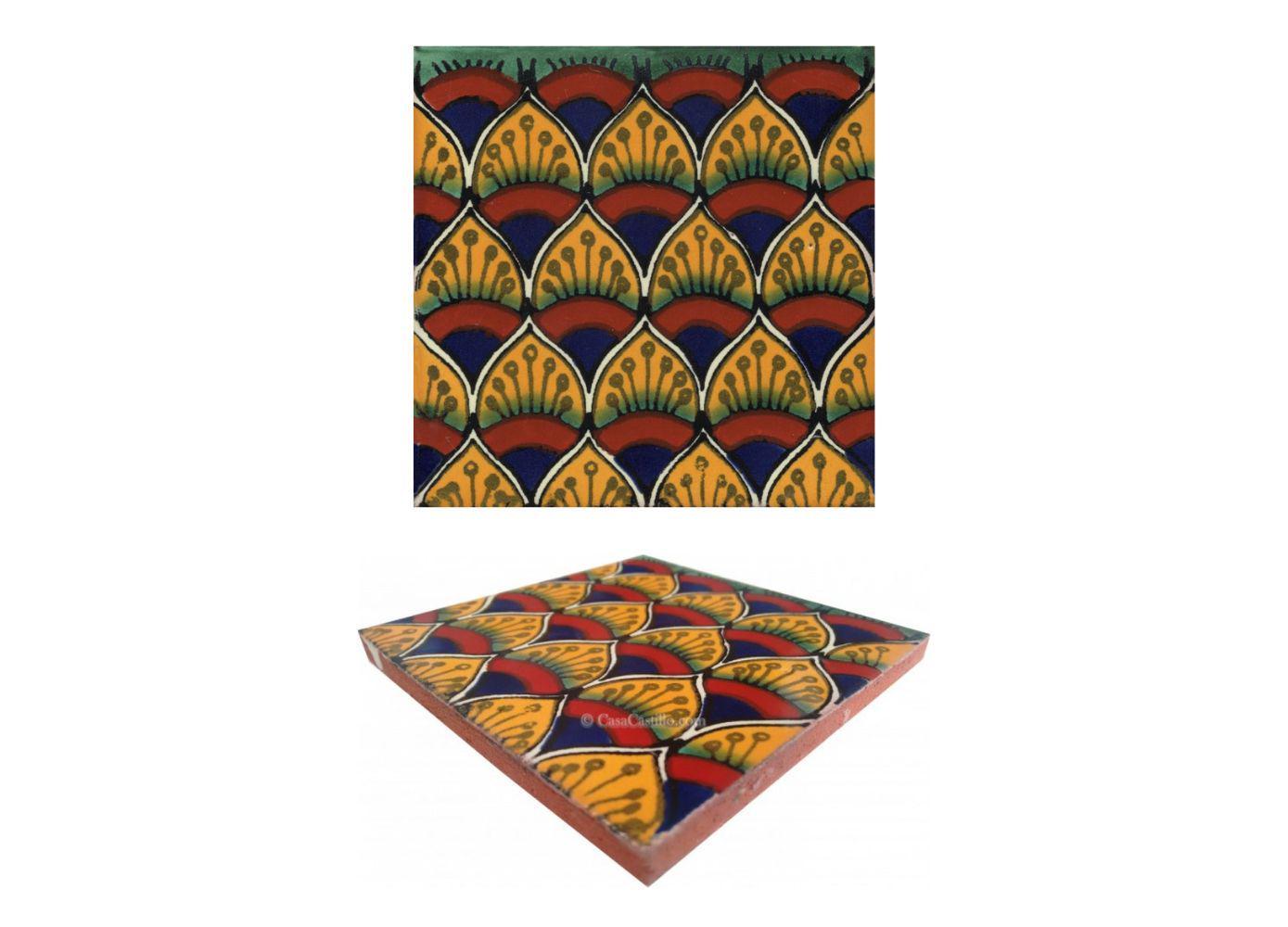 Mexican Talavera Ceramic Tiles Barroco Handcrafted - Cola de Pavo -  (yo... - $199.00