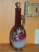 Antique Ruby &amp; Opal Hand Enameled Glass Decanter Bohemian Czech possibly Moser - £35.96 GBP