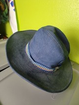 YA Blue Denim Cowboy Hat Size Large 7 1/4 7-3/8 Woven Fabric Band Vintag... - $73.50