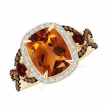 ANGARA Citrine and Garnet Crossover Ring with Halo for Women in 14K Solid Gold - £1,266.55 GBP