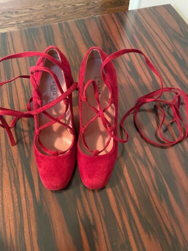 Primary image for EUC ALAIA Red Suede Pumps with Ties Size 6.5 Made in Italy
