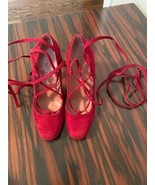EUC ALAIA Red Suede Pumps with Ties Size 6.5 Made in Italy - £123.06 GBP