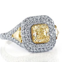 GIA Certified 2.31Ct Fancy Light Yellow Radiant Diamond Engagement Ring 18k Gold - £3,499.10 GBP