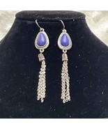 Vintage Natural Lapis Lazuli, Silver Plated, Tear Drop Shaped, Dangle Ea... - €19,48 EUR
