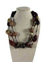 Multi Strand Wood Beaded Cord Necklace Browns Chunky Ethnic Tribal Boho Classic - £14.13 GBP