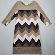 Dressbarn Womens Dress Size 4 Brown Midi Stretch Chevron Knit Casual 3/4 Sleeves - £9.04 GBP